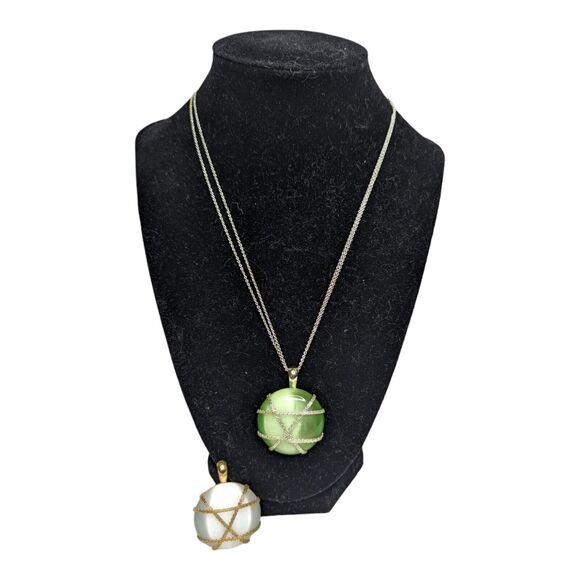 Green & White Tigers Eye Changeable Pendant Necklace by Roman Vtg Jewelry - Picture 2 of 7